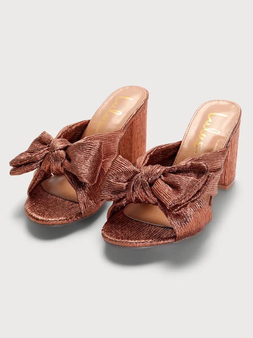 LULU’S • Dorothea Rose Gold Knotted High Heel Sandals.